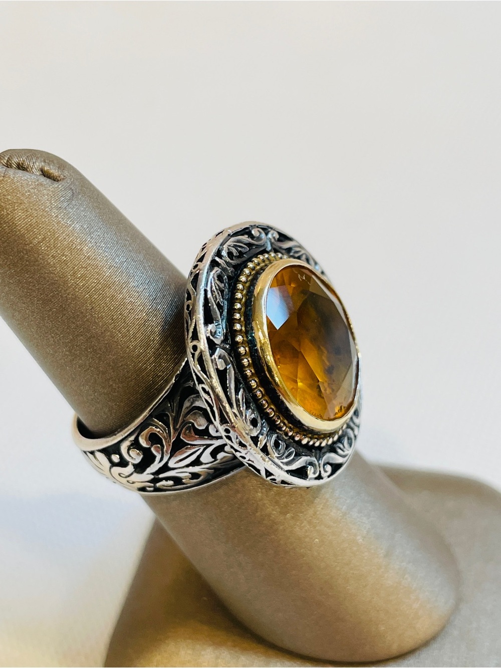 Konstantino Sterling Silver & 18K Yellow Gold Citrine Ring SZ 6.75